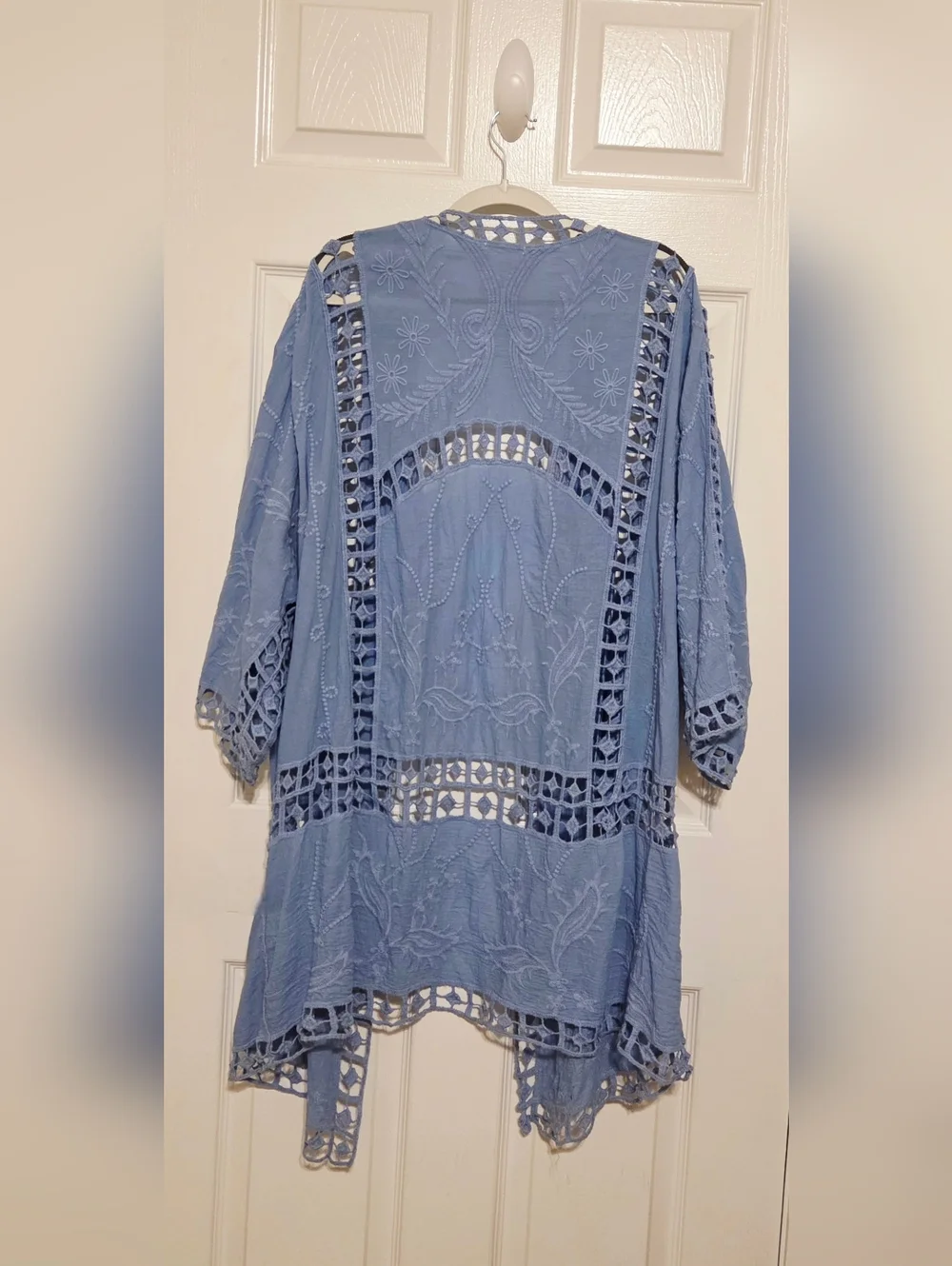 Blue Lace Open-Front Kimono Cardigan - Picture 3 of 3
